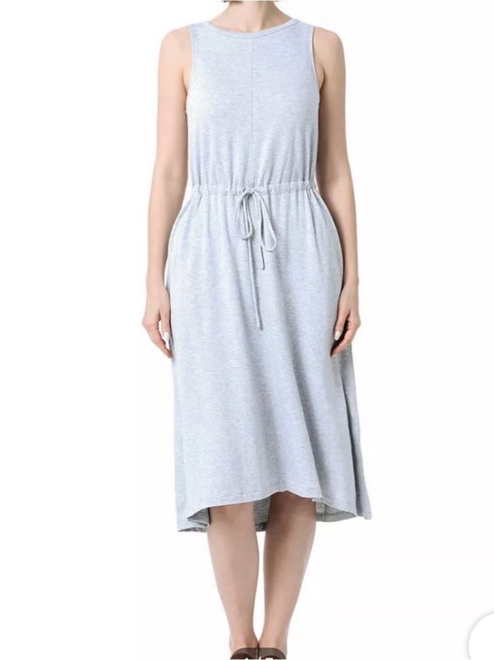 NWT Limited Sleeveless Drawstring Midi Dress in Light Gray High Stretch Size L